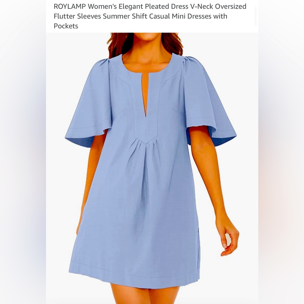 NWT light blue summer shift dress, V-Neck, has pockets, size women’s medium